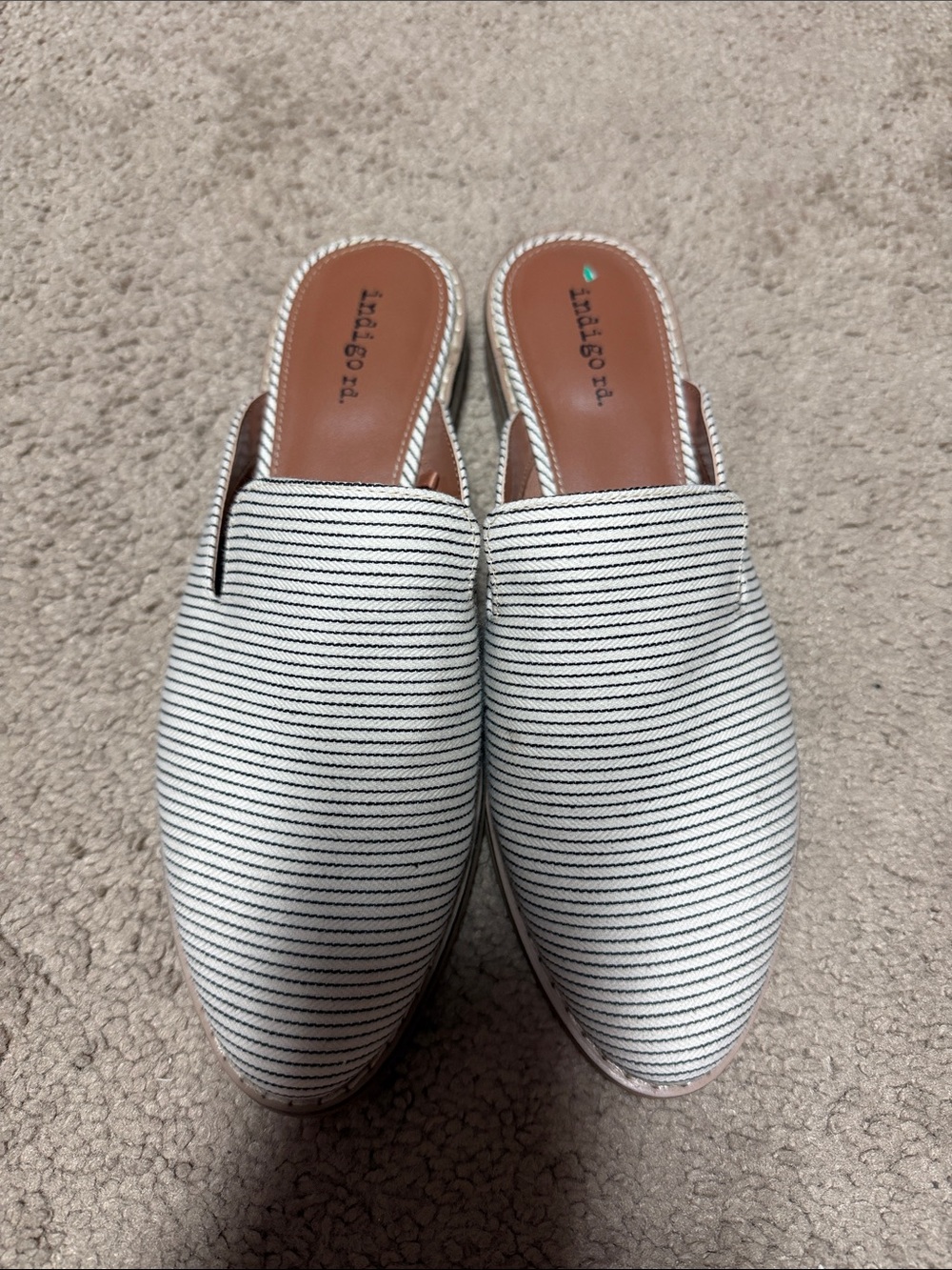 Indigo Canvas and Black Striped Slip-On Mules